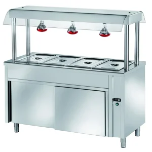 Îlot de buffet chauffant PROFI neutre avec portes coulissantes, pare-haleine et lampes chauffantes 1200x700x1500 - 3x GN1/...