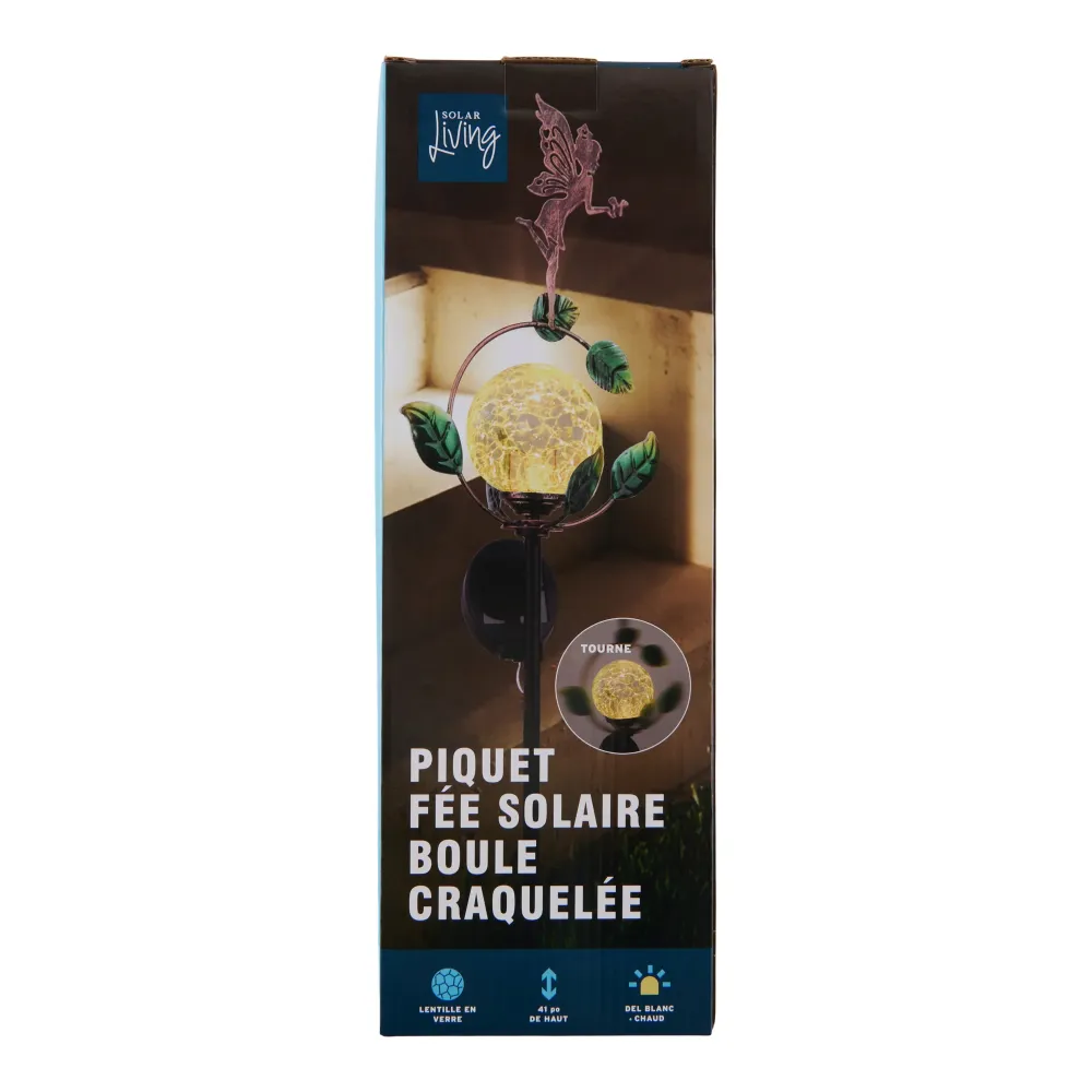Piquet lumineux à globe craquelé avec fée à l'énergie solaire, 6,5 po x 41 po Giant Tiger