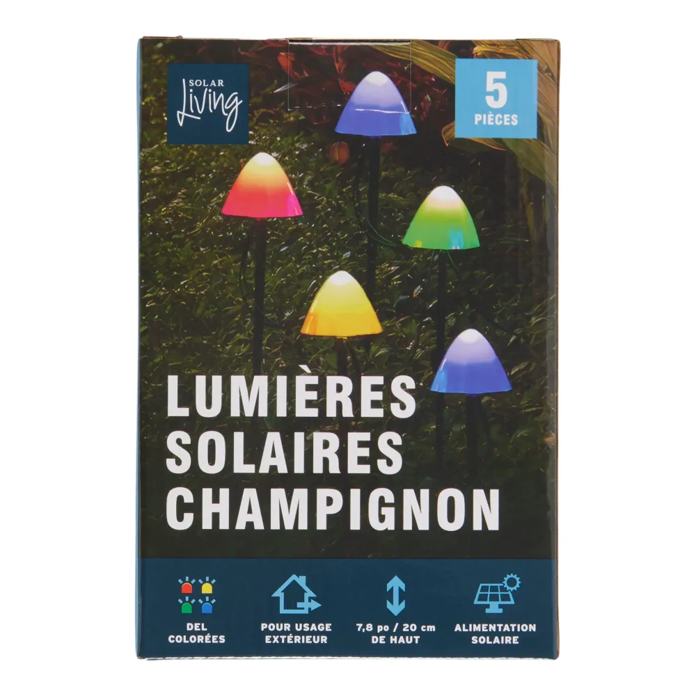 Piquets lumineux avec champignons à DEL à l'énergie solaire, 8 po, emb. de 5 Giant Tiger