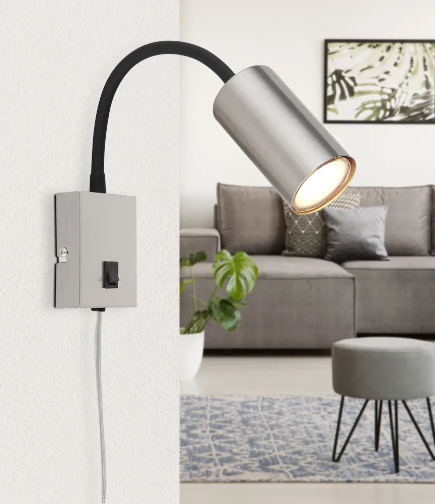 Applique murale à brancher Globo Lighting Robby en métal nickelé GU10 Nickel