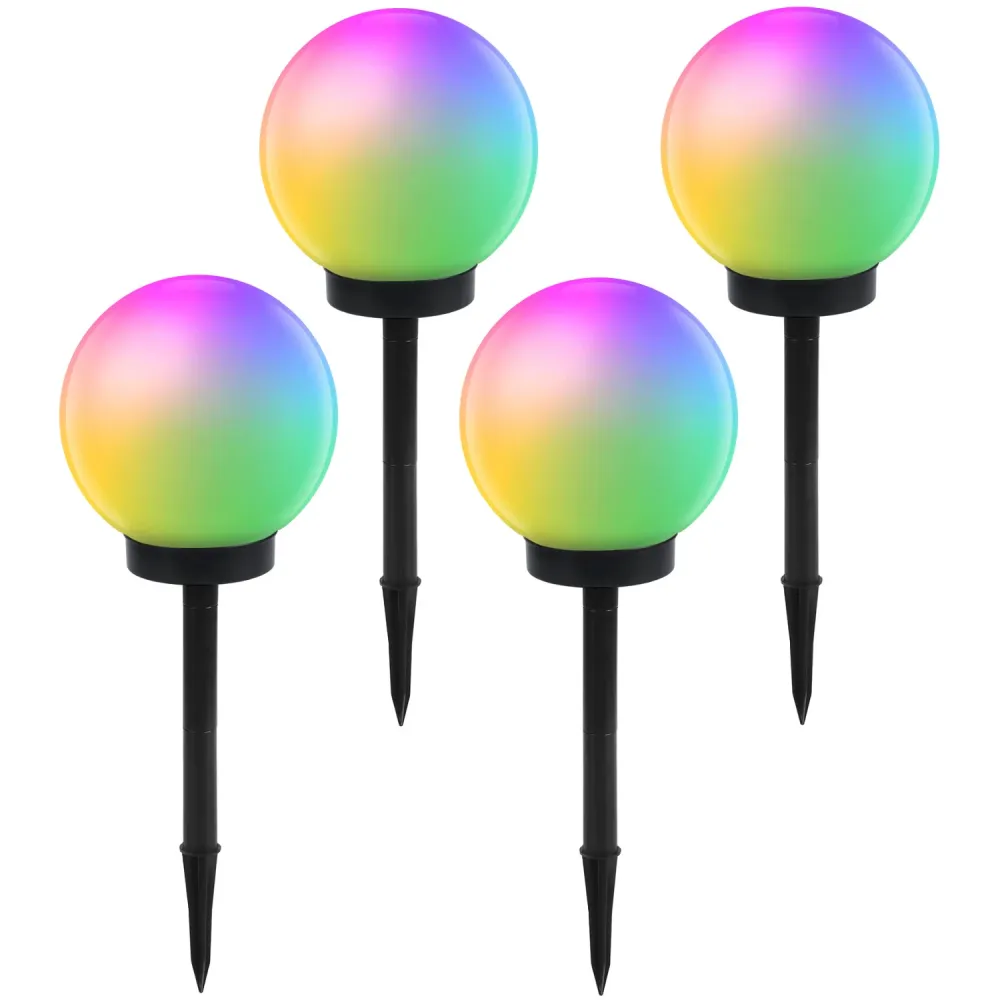 Lampe de jardin solaire autoportante GB167 - sphère 30x30x63cm, LED colorées, 4 pièces GreenBlue
