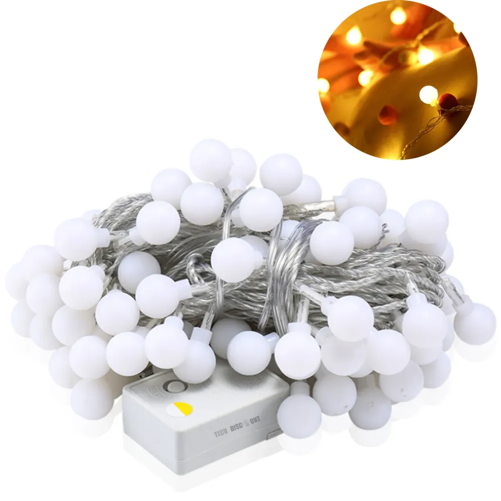 TD® Guirlande Lumineuse LED à Piles 5M 50 Boules Blanc chaud - 8 modes d'éclairage - Guirlande Décorative fête mariage Noë...