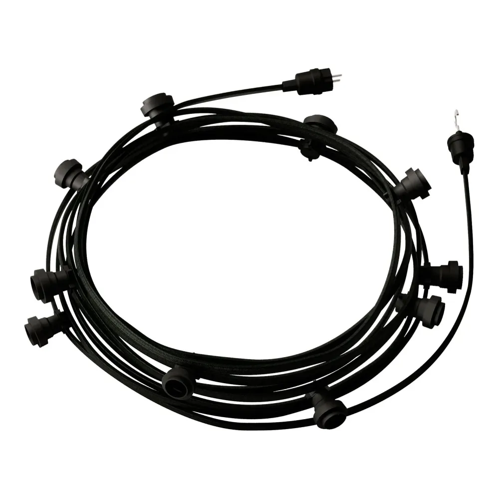Guirlande lumineuse Sistema Lumet de 12,5 m avec câble textile CM04, 10 douilles, crochet et fiche noirs