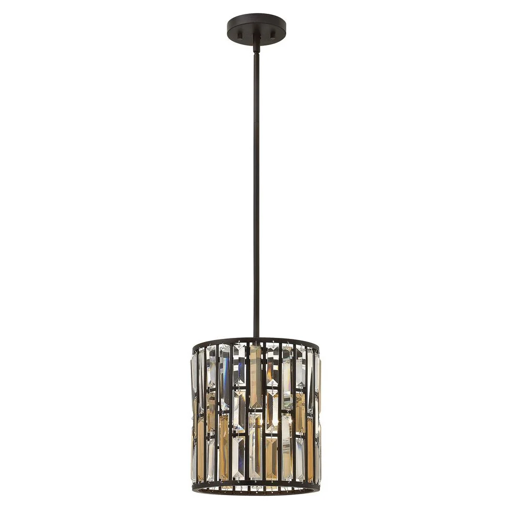 Suspension Hinkley Gemma, perle d'ambre et cristal transparent, acier doux E27
