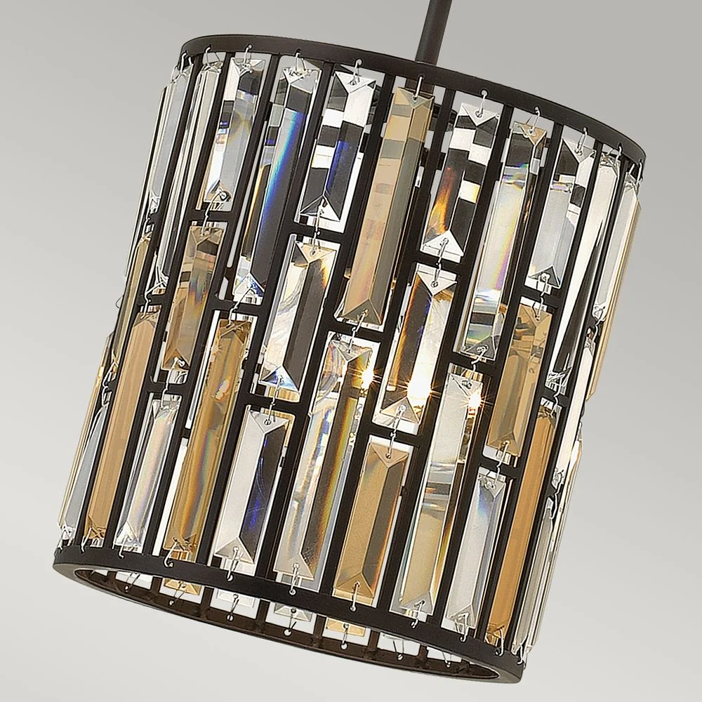 Suspension Hinkley Gemma, perle d'ambre et cristal transparent, acier doux E27