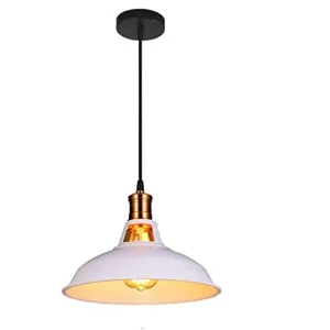 HLigExp Suspension industrielle,plafonnier rétro blanc classique, abat-jour suspendu en métal blanc rétro (câble réglable)...