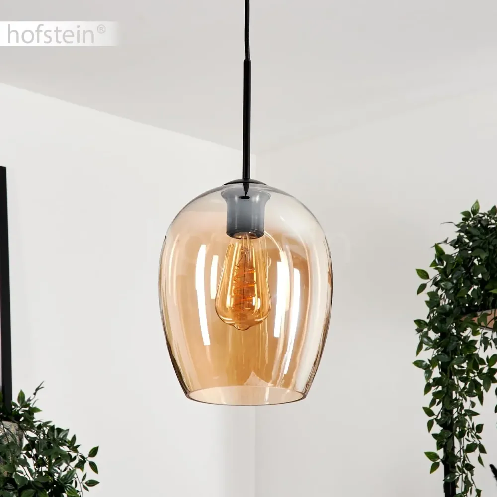 Suspension Vevino, suspension en métal/verre en noir/ambre, luminaire avec abat-jour en verre (Ø 20 cm), hauteur max. 150...