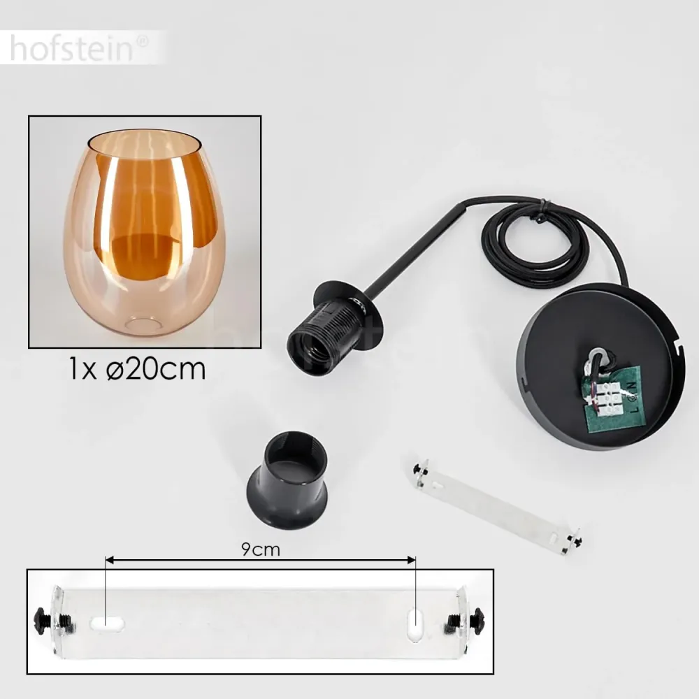 Suspension Vevino, suspension en métal/verre en noir/ambre, luminaire avec abat-jour en verre (Ø 20 cm), hauteur max. 150...