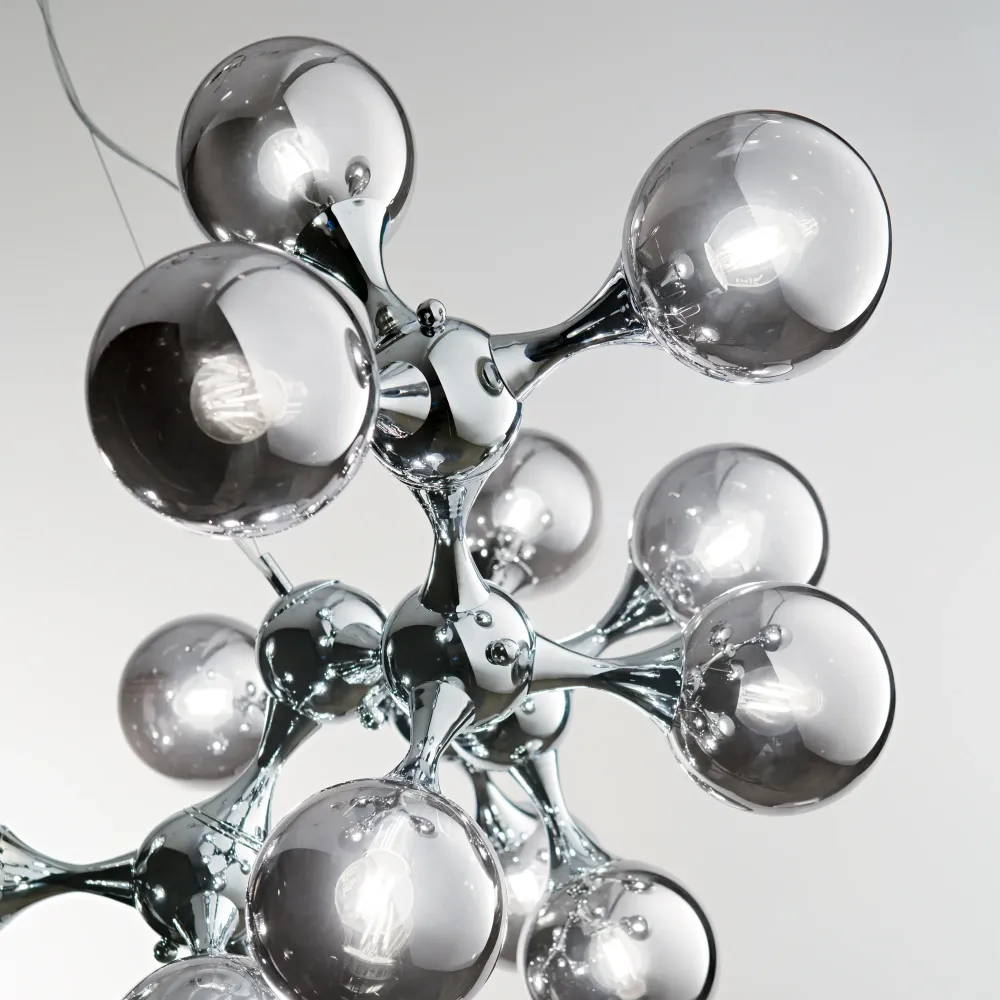 Lámpara colgante 15 bolas Ideal Lux Nodi cromo cristal 15 luces 420W Ø105cm 200491