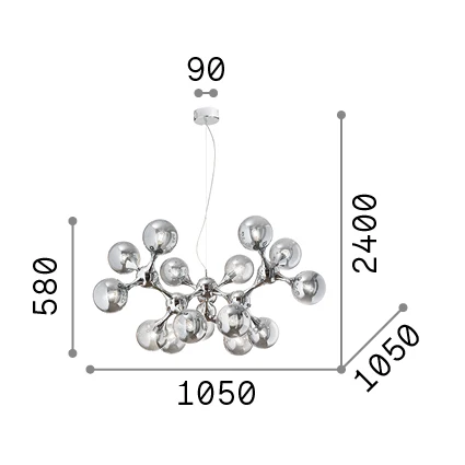 Lámpara colgante 15 bolas Ideal Lux Nodi cromo cristal 15 luces 420W Ø105cm 200491
