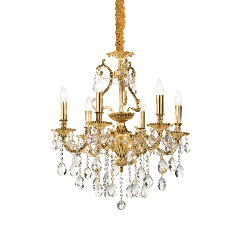 Lámpara colgante Ideal Lux Gioconda dorado cristal y cerámica 6 luces 240W Ø62cm 060507