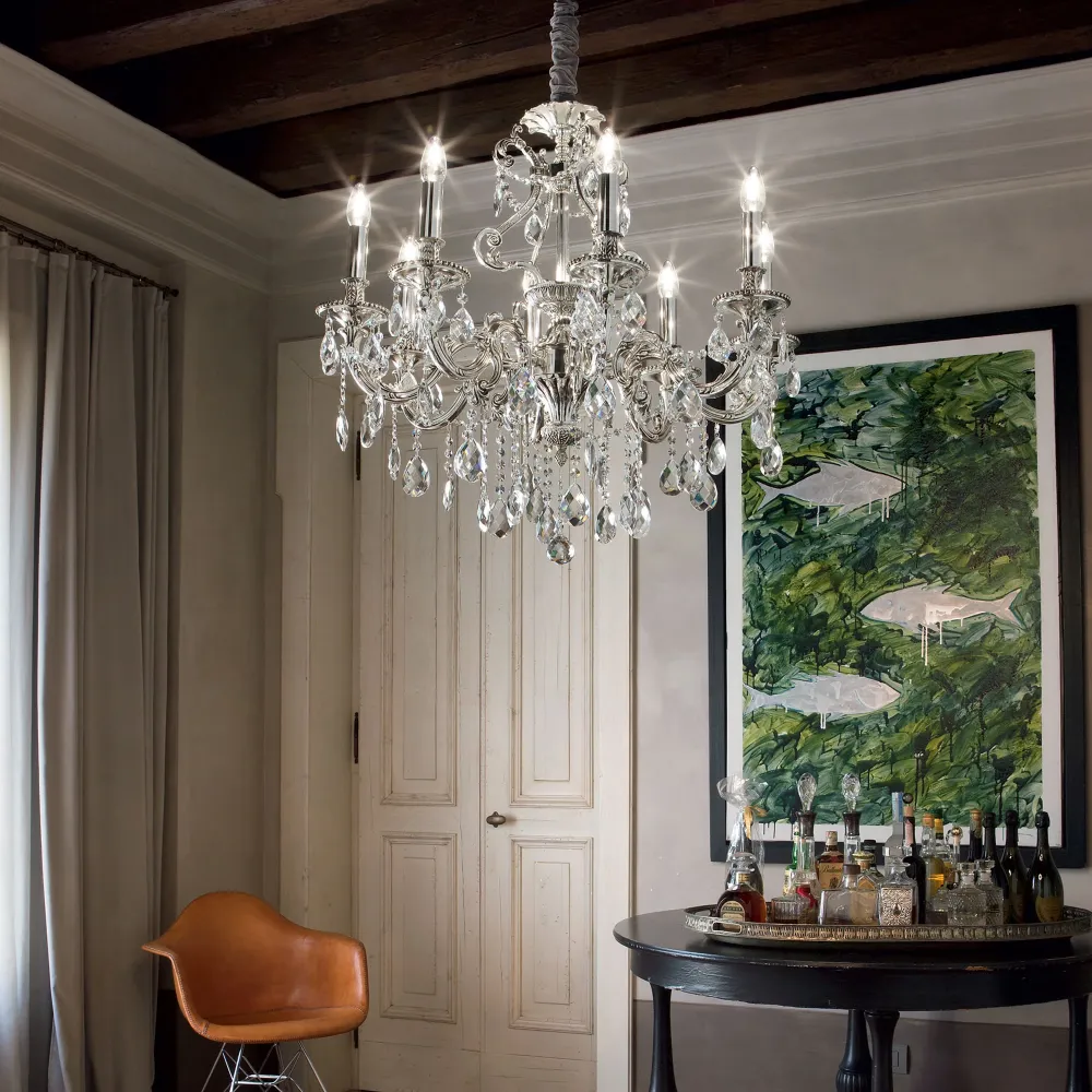 Lámpara colgante Ideal Lux Gioconda dorado cristal y cerámica 6 luces 240W Ø62cm 060507