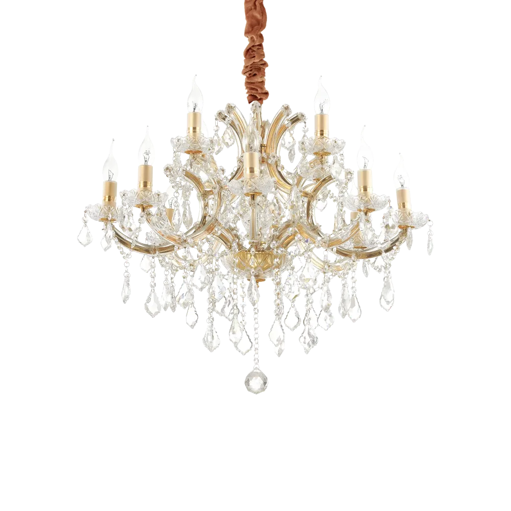 Lámpara colgante Ideal Lux Napoleon dorado cristal y cerámica 12 luces 480W Ø74cm 167404