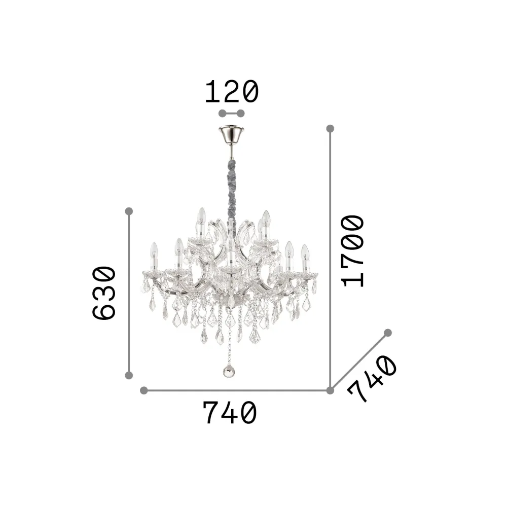 Lámpara colgante Ideal Lux Napoleon dorado cristal y cerámica 12 luces 480W Ø74cm 167404