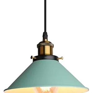 iDEGU Lustre Rétro Suspension Luminaire Vintage 22CM Métal Plafonnier Abat-jour Industriel E27 Lampe de Plafond pour Salon...