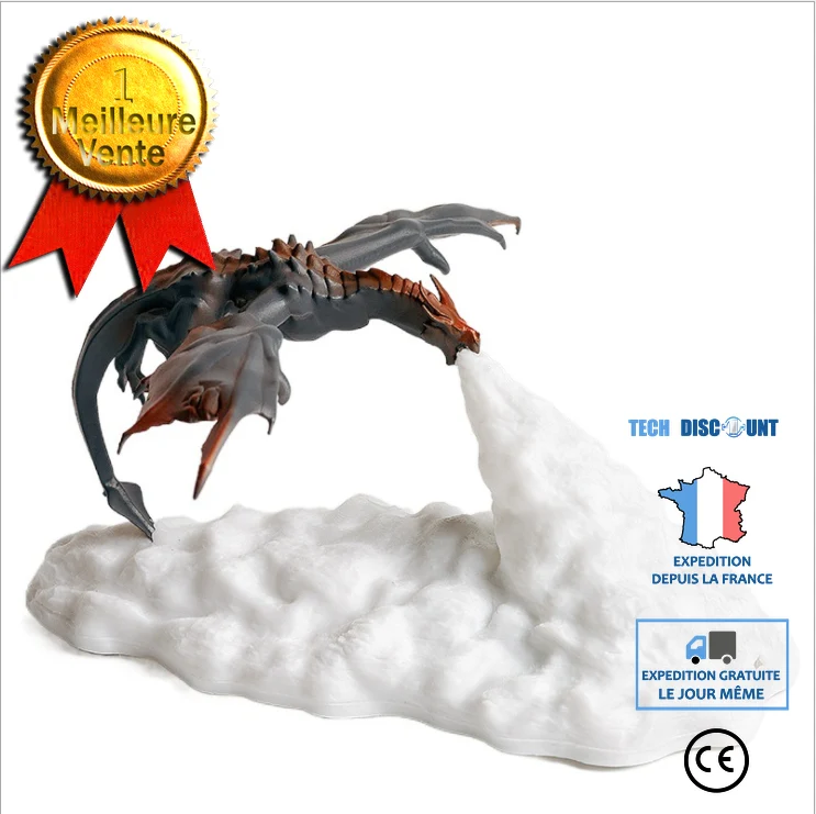 TD® 3D imprimé LED feu Dragon lampes veilleuse lumière d'ambiance pour chambre enfants chambre chambre Camping randonnée(D...