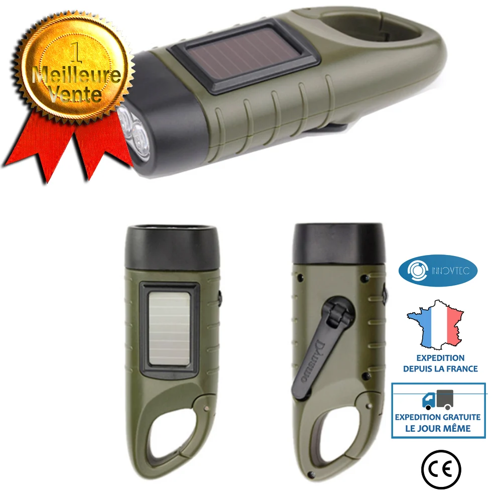 INN® Lampe de poche à manivelle extérieure charge solaire multifonctionnelle led éclairage à la maison fournitures de camping