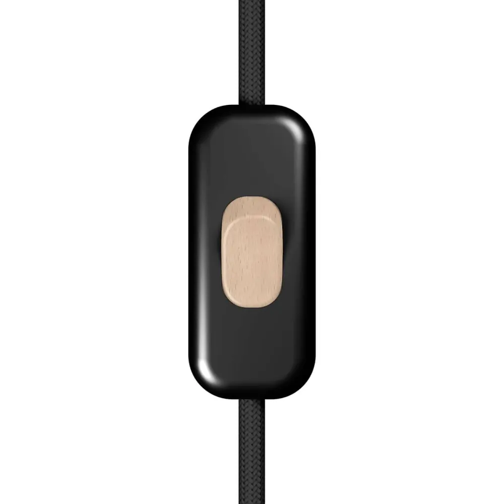 Interrupteur unipolaire coupe-fil Creative Switch Noir et bouton effet bois