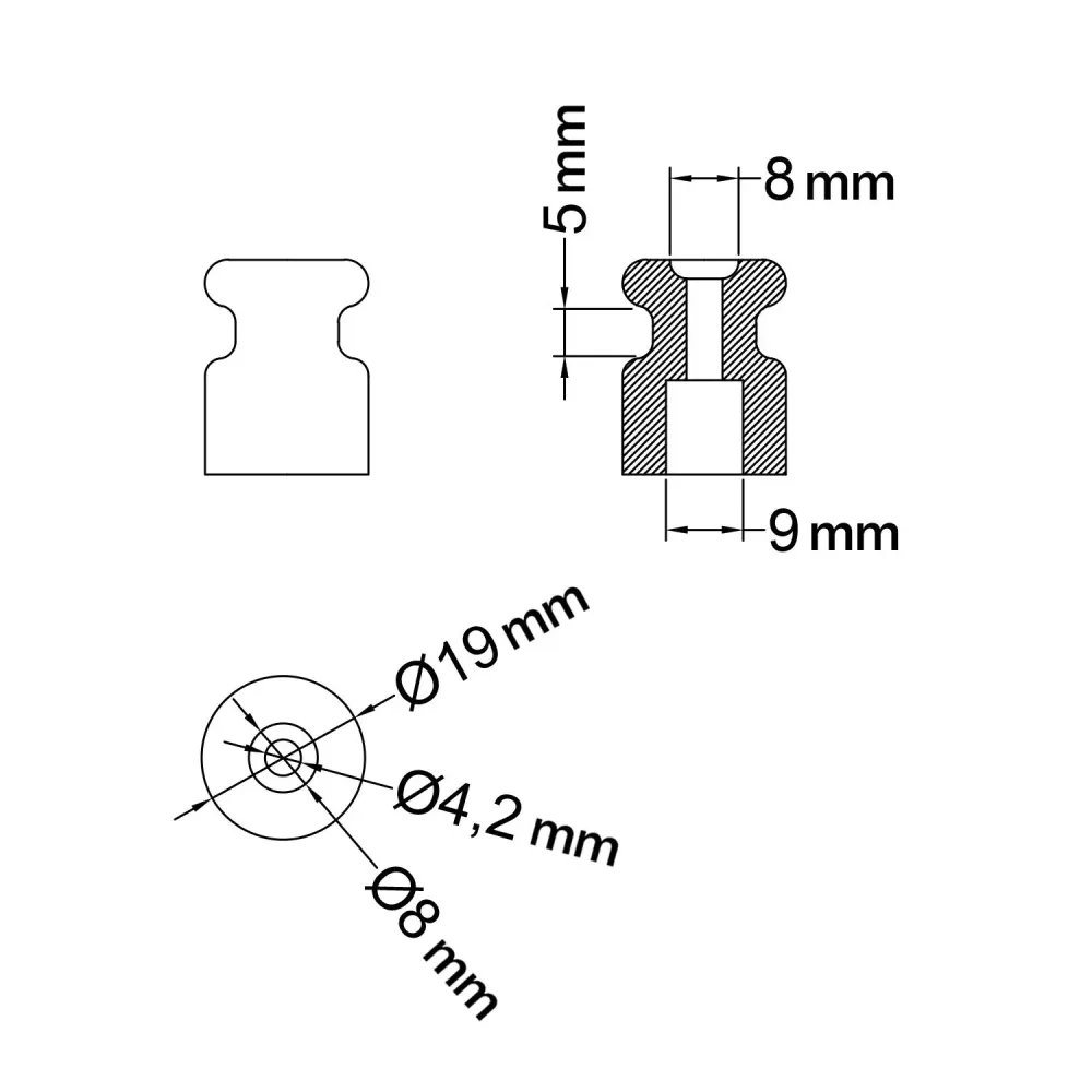 Isolateur en porcelaine pour installation murale 18 mm - Blanc