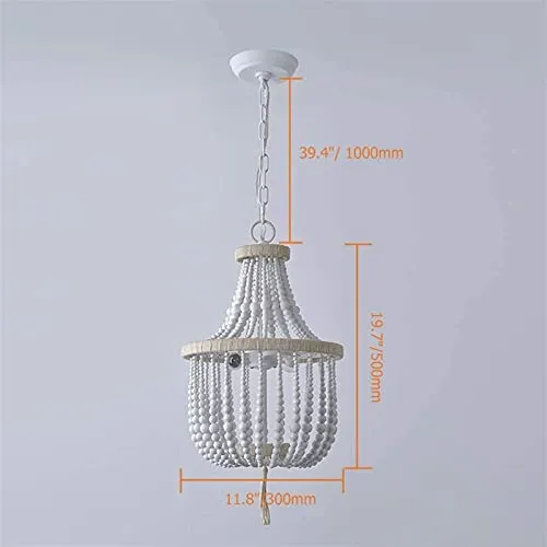 ITOSUI Lustre en perles de bois de style pastoral bohème, luminaire suspendu à finition blanche, lampe à suspension en per...