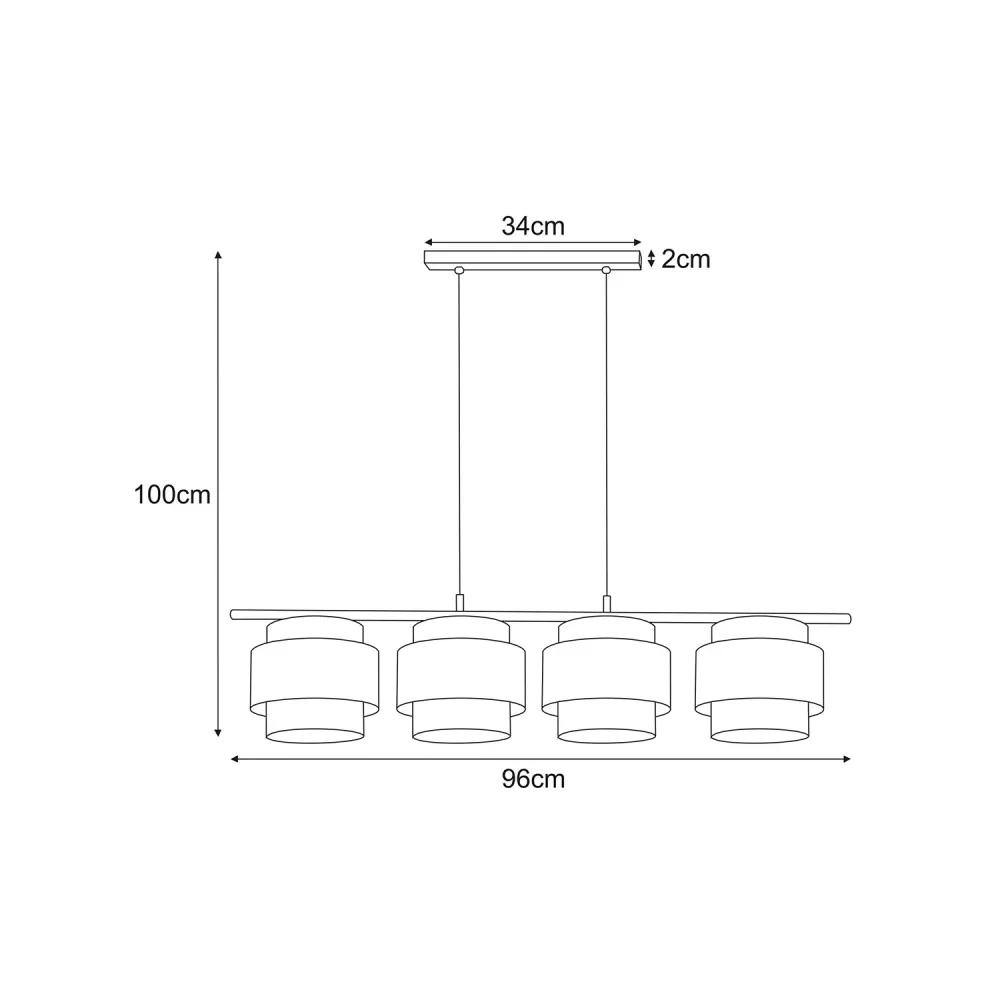 Suspension linéaire Kaja Etela 4L, douille E27, hauteur 100 cm