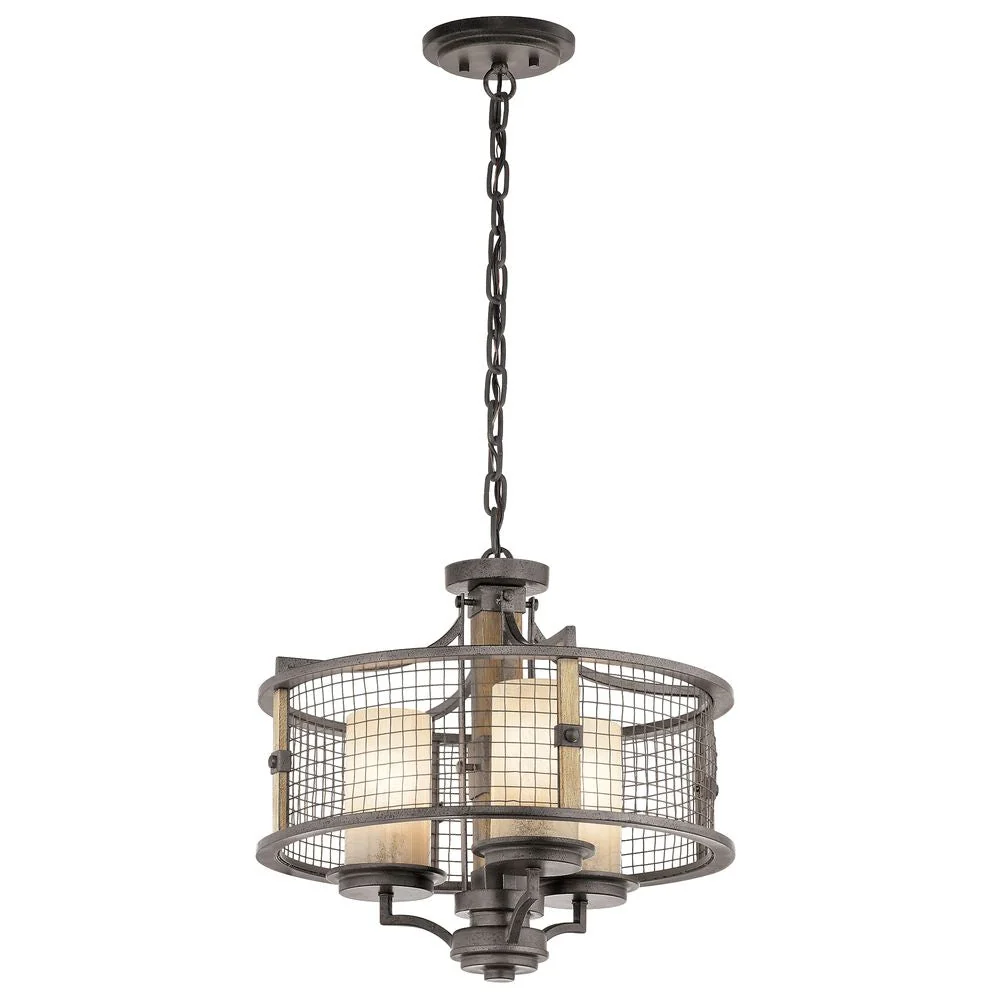 Lustre Kichler (KL-AHRENDALE3) Ahrendale en maille de fer forgée, verre mica verni E27 3L