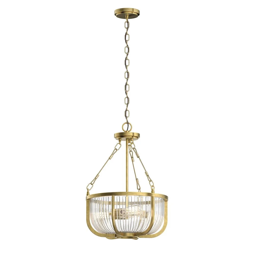 Suspension Kichler (QN-ROUX3-NBR) en acier Roux, verre côtelé transparent, douille E27 3L