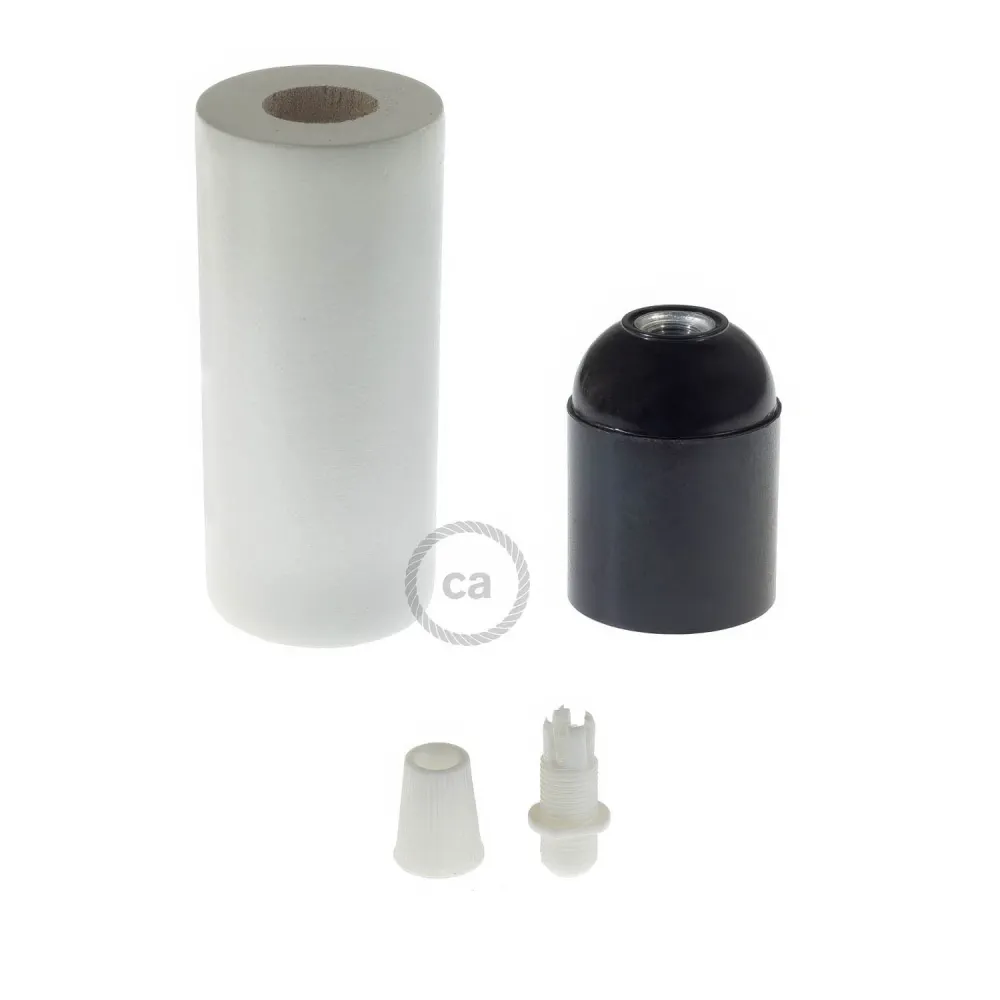 Kit douille ampoule bois 2XL E26 pour câbles corde - Blanc