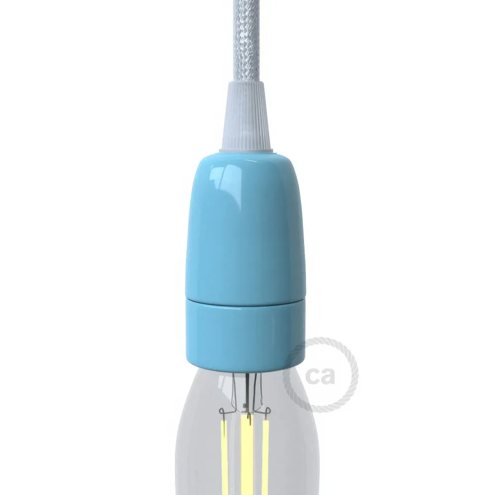 Kit douille E14 en porcelaine - Bleu clair