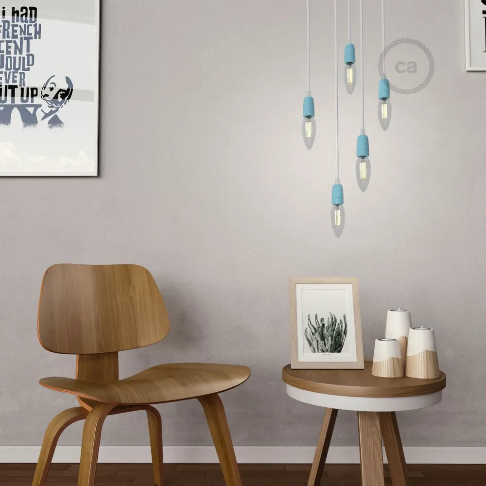 Kit douille E14 en porcelaine - Bleu clair