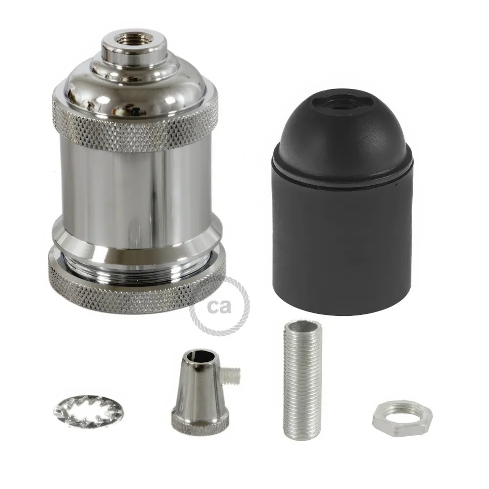 Kit douille E27 en aluminium vintage - Chrome