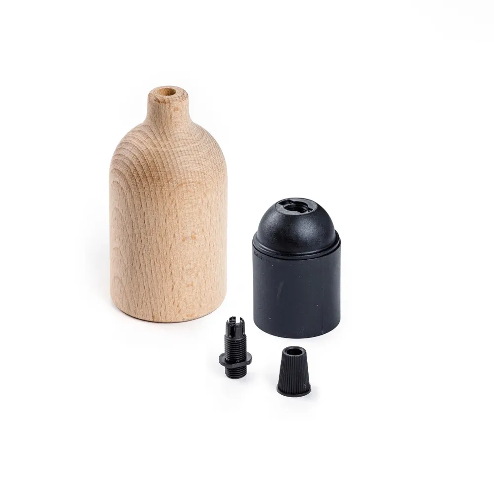 Kit douille E27 en bois avec serre-câble dissimulé - Neutre