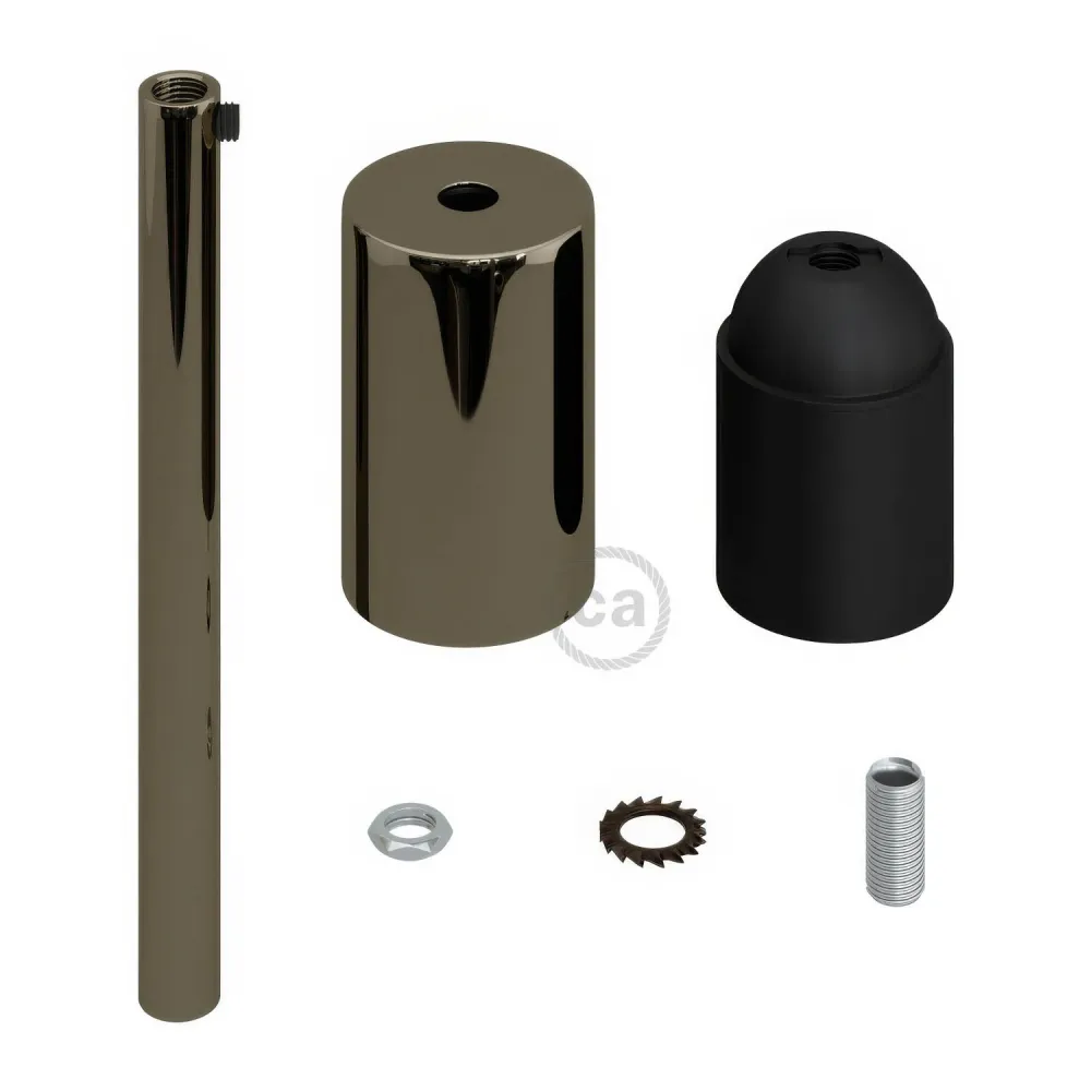 Kit douille E27 cylindrique en métal avec serre-câble de 15 cm - Noir perle