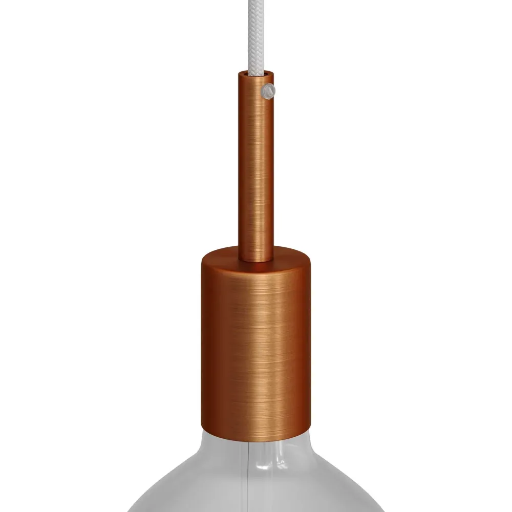 Kit douille E27 cylindrique en métal avec serre-câble de 7 cm - Cuivre satiné