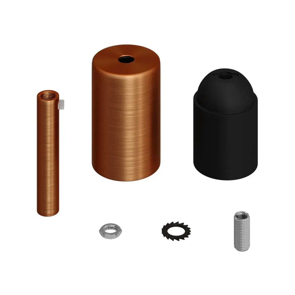 Kit douille E27 cylindrique en métal avec serre-câble de 7 cm - Cuivre satiné
