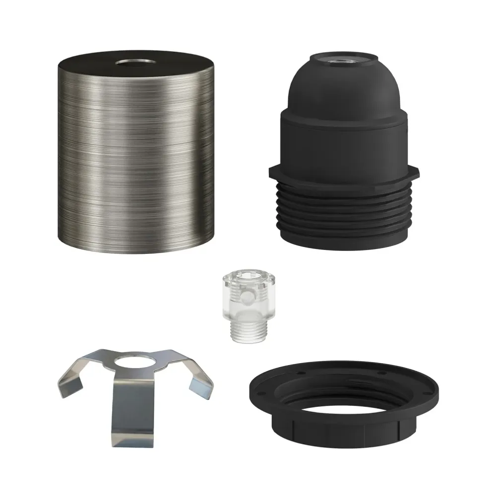 Kit douille E27 semi-filetée en métal avec serre-câble caché - Titane satiné