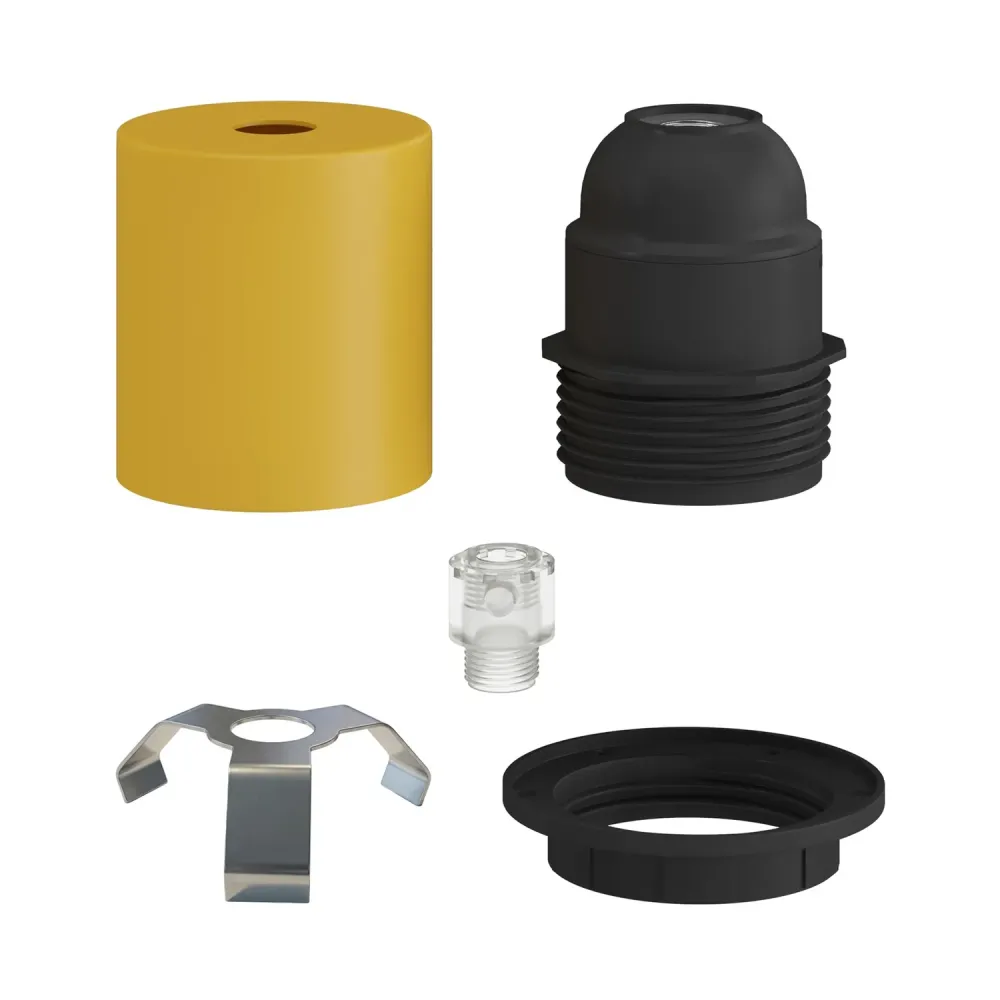 Kit douille E27 semi-filetée en métal avec serre-câble dissimulé - Moutarde