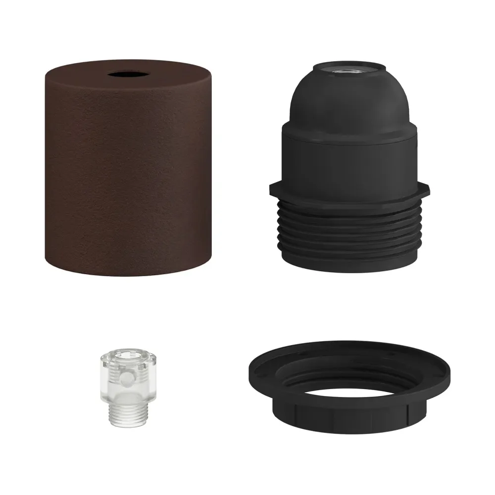Kit douille métal semi-filetée E26 avec serre-câble dissimulé - Finition rouille foncé