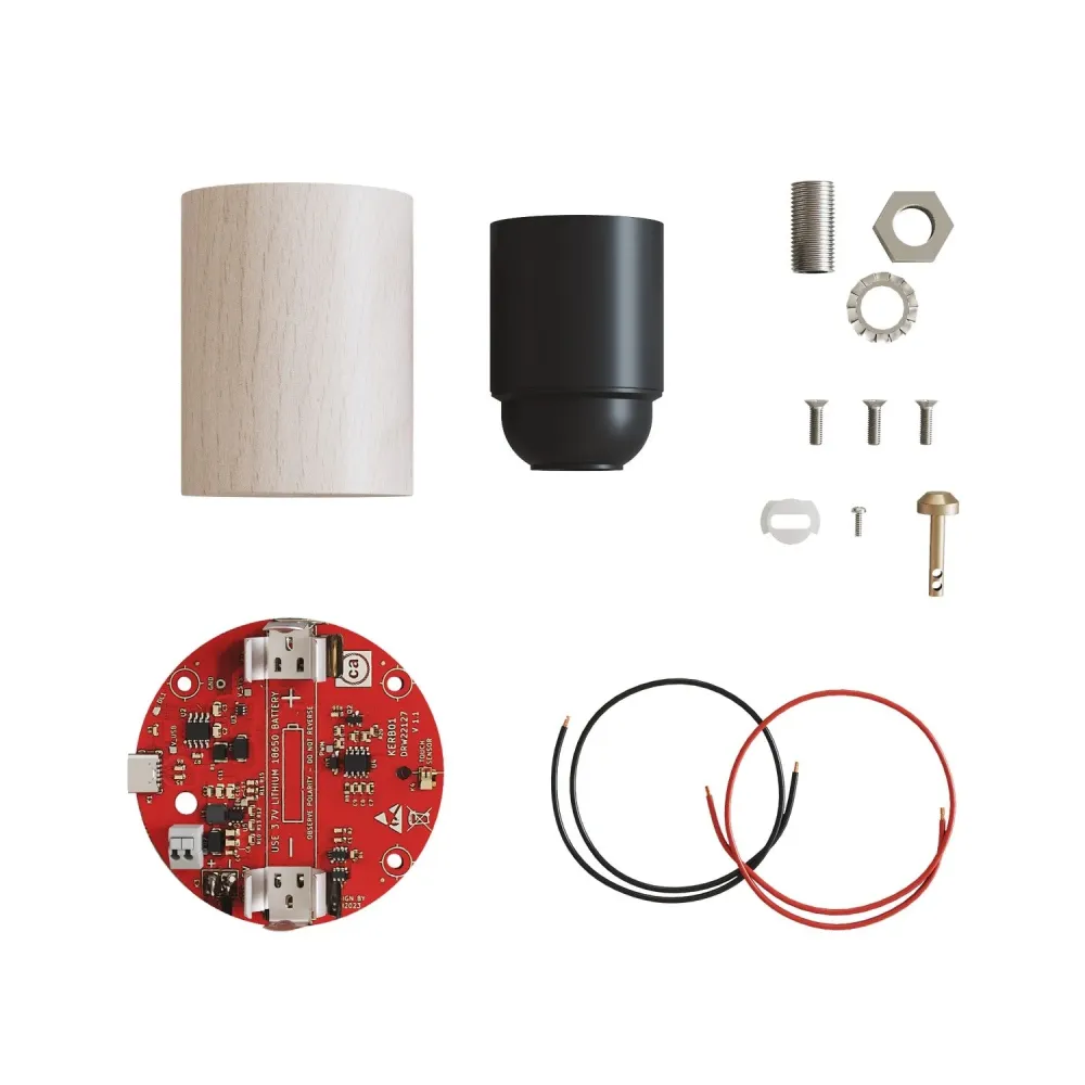 Kit électronique pour lampes à batterie 5V USB-C avec douille E27 en bois - Neutre