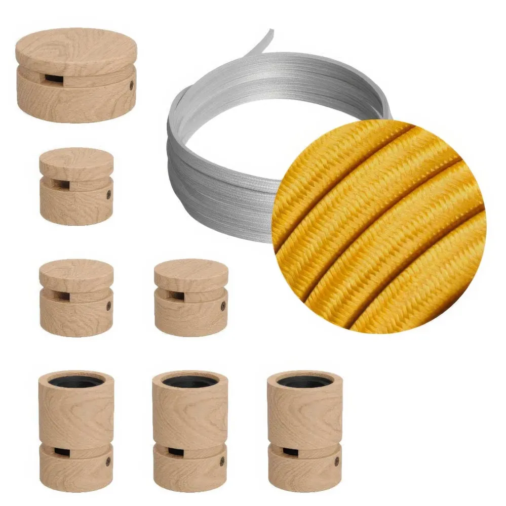 Kit Système Filé Linear - avec câble CM05 de 5 m pour guirlande lumineuse et 7 éléments en bois pour intérieur