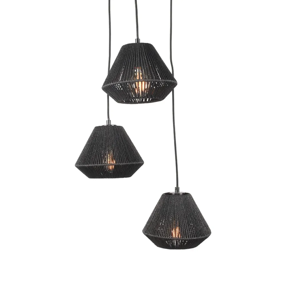 LABEL51 Suspension Ibiza - Noir - Jute - 3 Lumières