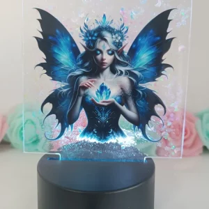 Lampe fée bleu et ses paillettes holographique