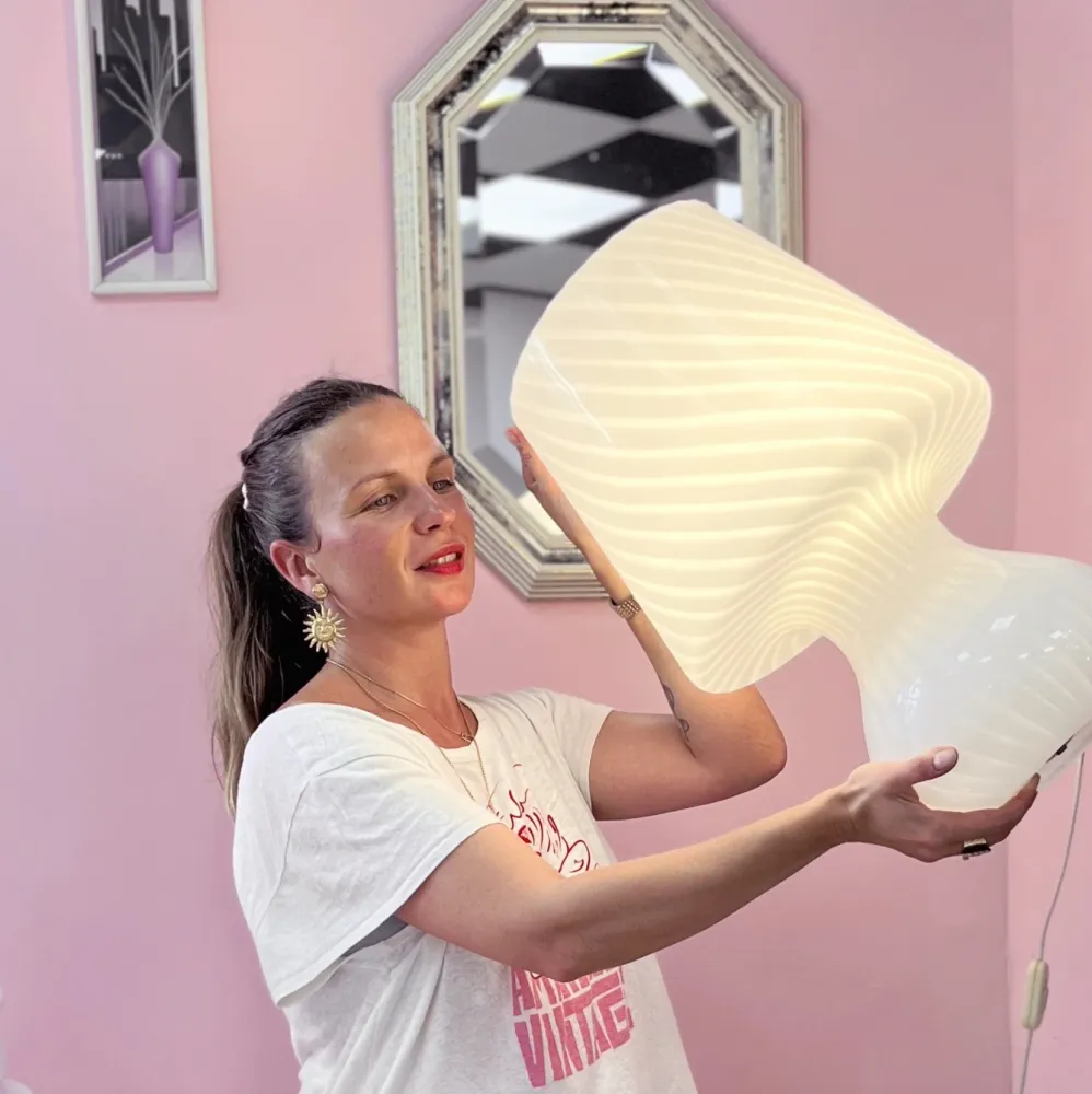 Lampe champignon Murano XL en verre soufflé lattimo torsadé