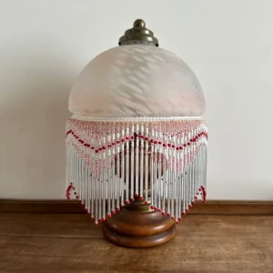Lampe de chevet à poser avec pampilles en verre dépoli rose
