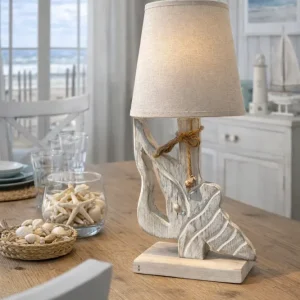 Lampe coquillage en bois blanche