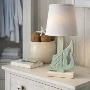 Lampe coquillage en bois - Vert d'eau