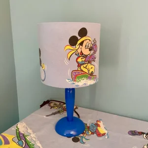 Lampe Cré CHACH pied bois bleu abat-jour MICKEY