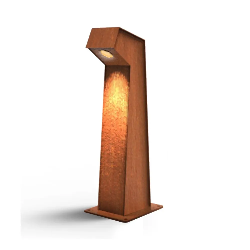Lampe d'extérieur sur pied en acier Corten 10x15x50cm (PxLxH)