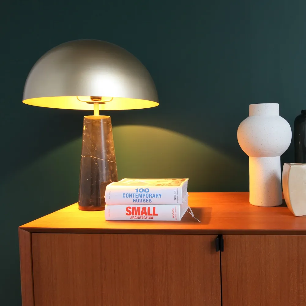 Lampe dorée avec socle en marbre - Merit - Or/Marbre noir