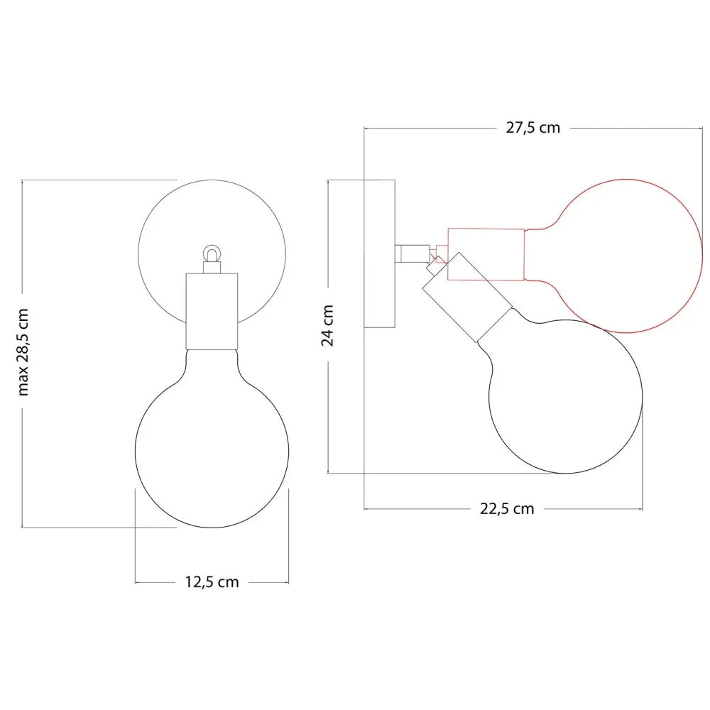 Lampe Fermaluce Snodo en métal avec ampoule Globe Porcelaine - Noir perle